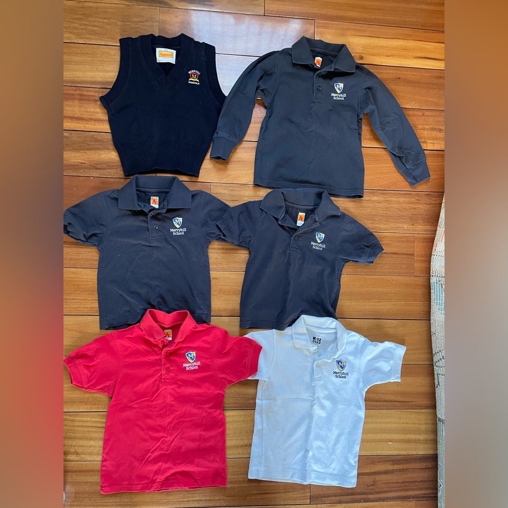 Set of 6 Merryhill Preschool Uniform Shirts Size 3T & 4T